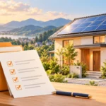 太陽光・蓄電池のある住宅と補助金申請書類のイメージ（AI生成）