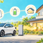 電気自動車とV2H設備から住宅への給電を表したイラスト